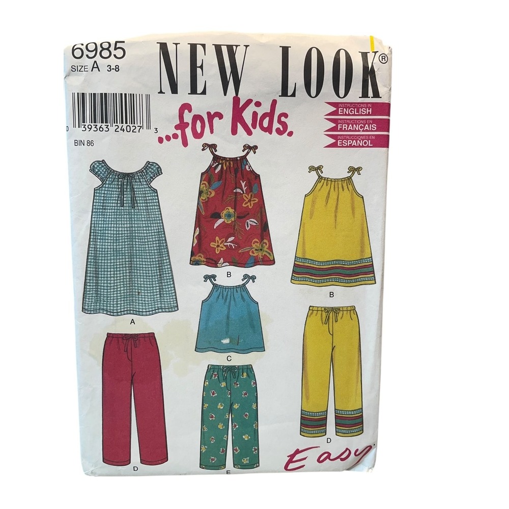 New Look 6985 Sewing Pattern Kids Size 3-8 Multicolor Easy Dress Pants Uncut